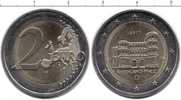 Монета 2 евро Германии 2017 года Биметалл D,Федеральные земли: Рейнланд-Пфальц,Порта Нигра, г