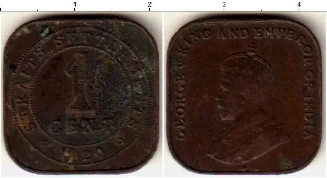 Монета цент Стрейтс-Сеттльмента 1920 года Медь Георг V