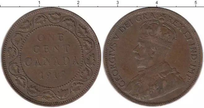 Монета цент Канады 1917 года Бронза Георг V