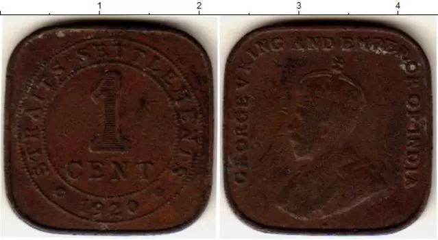 Монета цент Стрейтс-Сеттльмента 1920 года Медь Георг V