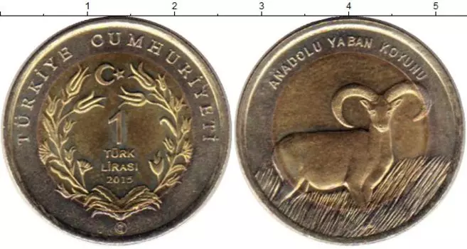 Монета лира Турции 2015 года Биметалл Баран