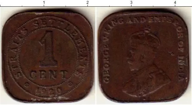 Монета цент Стрейтс-Сеттльмента 1920 года Медь Георг V