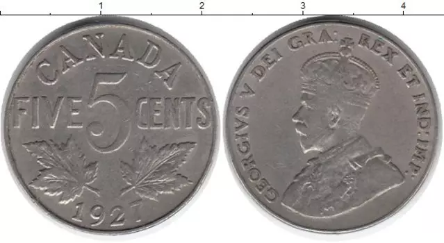 Монета 5 центов Канады 1927 года Медно-никель Георг V