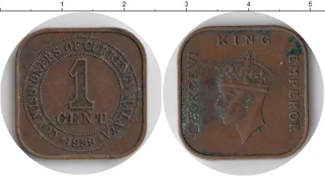 Монета цент Малайи 1939 года Бронза Георг VI