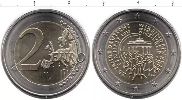 Монета 2 евро Германии 2015 года Биметалл J,25 лет Объединение Германии