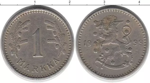Монета марка Финляндии 1933 года Медно-никель Геральдический лев