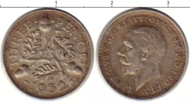 Монета 3 пенса Англии 1932 года Серебро Георг V