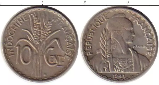 Монета 10 центов Индокитая 1941 года Медно-никель