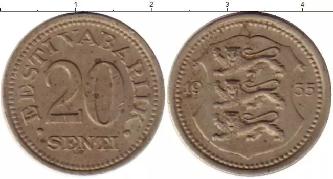 Монета 20 сенти Эстонии 1935 года Медно-никель