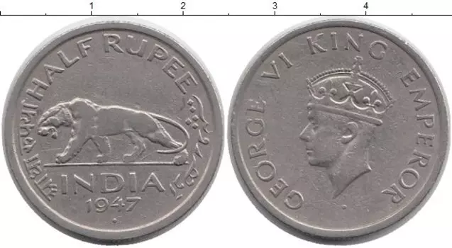 Монета 1/2 рупии Индии 1947 года Медно-никель Георг VI
