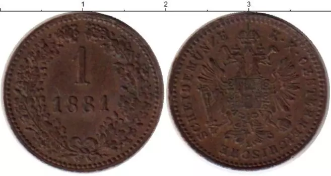 Монета крейцер Австрии 1881 года Медь