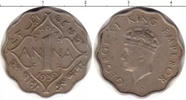 Монета анна Индии 1939 года Медно-никель Георг VI