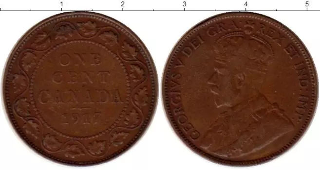 Монета цент Канады 1917 года Бронза Георг V