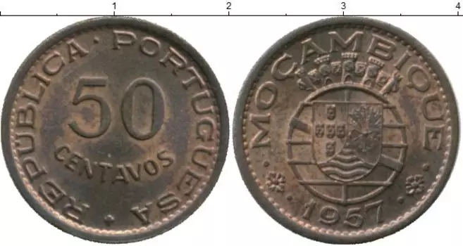 Монета 50 сентаво Мозамбика 1957 года Бронза Португальская колония