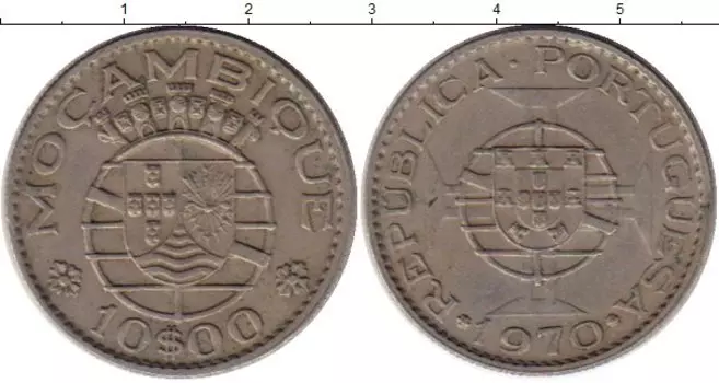 Монета 10 эскудо Мозамбика 1970 года Медно-никель