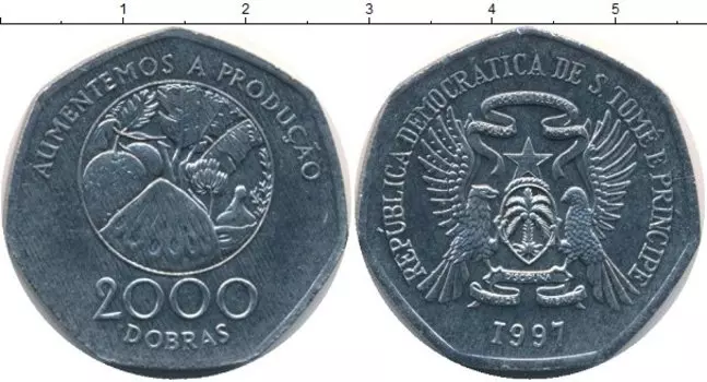 Монета 2000 добрас Сан-Томе и Принсипи 1997 года Медно-никель
