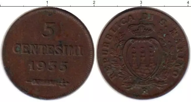 Монета 5 сентесим Сан-Марино 1935 года Бронза
