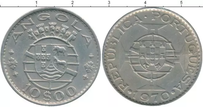 Монета 10 эскудо Анголы 1970 года Медно-никель