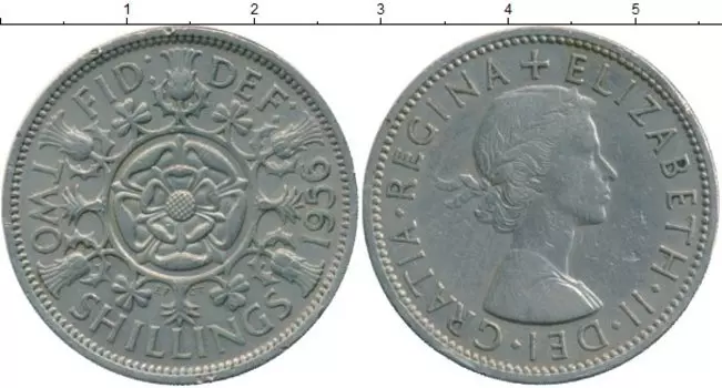 Монета 2 шиллинга Англии 1956 года Медно-никель Елизавета II
