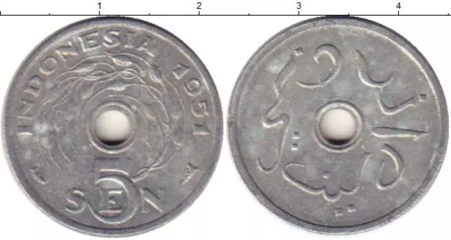 Монета 5 сен Индонезии 1951 года Алюминий