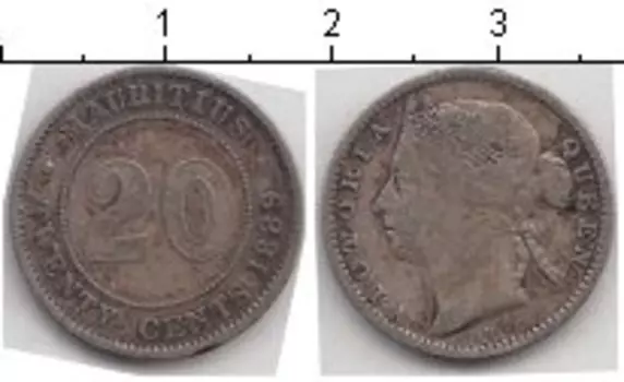 Монета 20 центов Маврикия 1889 года Серебро Королева Виктория