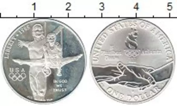 Монета доллар Америки 1995 года Серебро Атланта Гимнастика