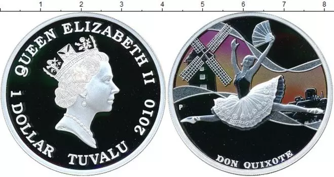 Монета доллар Тувалу 2010 года Серебро Дон Кихот