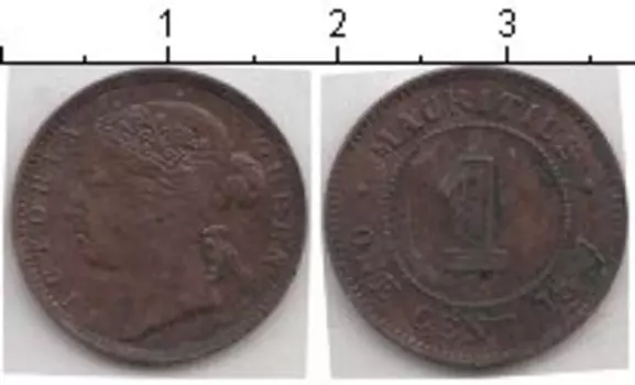 Монета цент Маврикия 1877 года Медь Королева Виктория