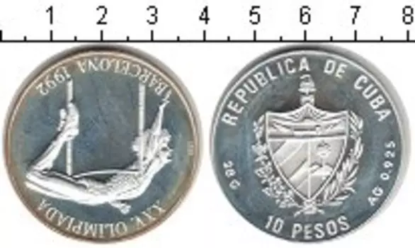Монета 10 песо Кубы 1992 года Серебро Барселона 1992