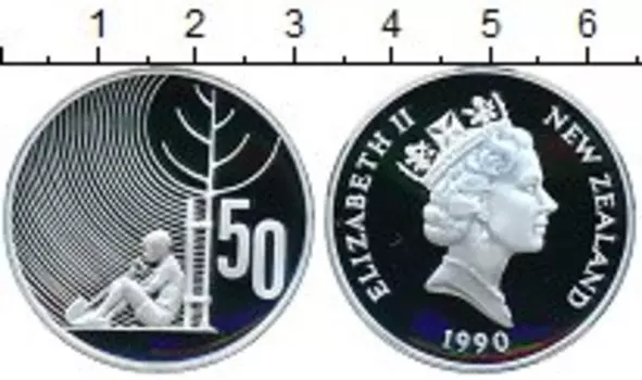 Монета 50 центов Новой Зеландии 1990 года Серебро
