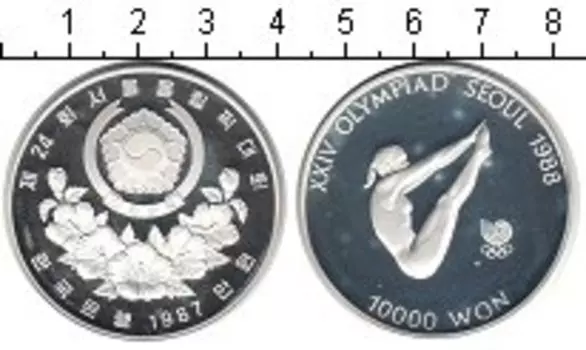 Монета 10000 вон Южной Кореи 1987 года Серебро Сеул 1988
