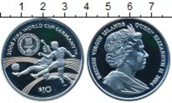 Монета 10 долларов Виргинских островов 2004 года Серебро Чемпионат мира по футболу 2006 года в Германии