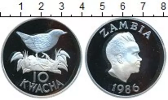 Монета 10 квач Замбии 1986 года Серебро