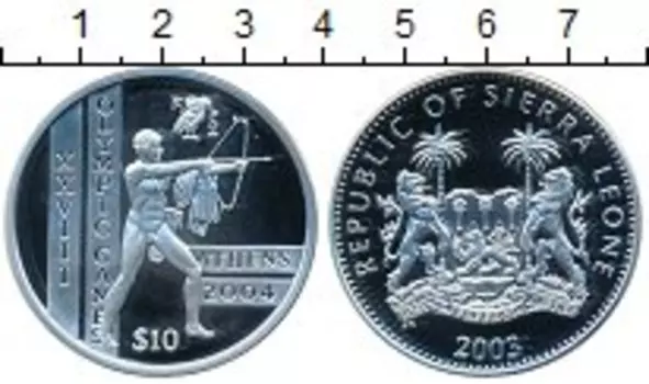 Монета 10 леоне Сьерры-Леоне 2003 года Серебро Олимпиада 2004 года в Афинах