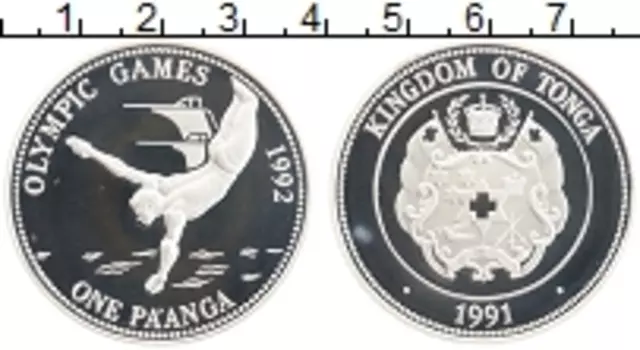 Монета паанга Тонги 1991 года Серебро Олимпиада 1992 в Барселоне