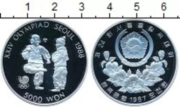 Монета 5000 вон Южной Кореи 1987 года Серебро XXIV Олимпиада Сеул 1988
