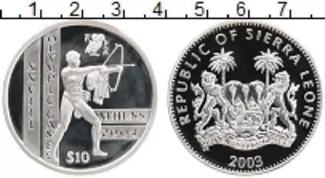 Монета 10 долларов Сьерры-Леоне 2003 года Серебро XXVIII летние Олимпийские игры 2004 г