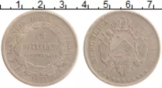 Монета боливиано Боливии 1871 года Серебро