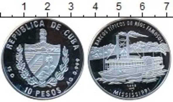 Монета 10 песо Кубы 1998 года Серебро Миссисипи