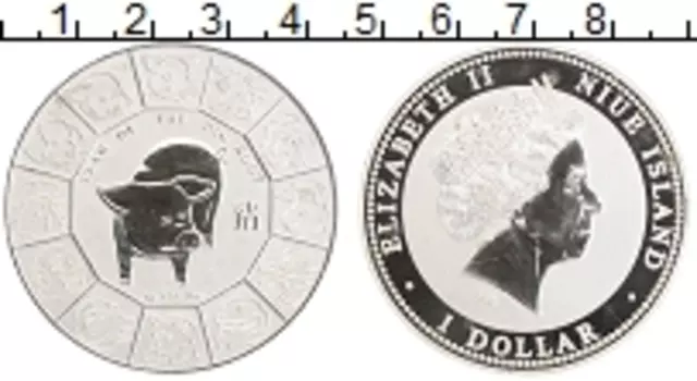 Монета доллар Ниуэ 2007 года Серебро Год Свиньи