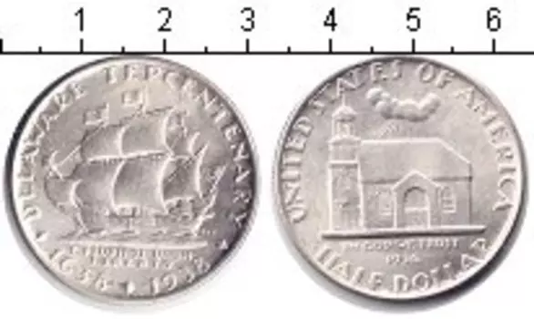 Монета 1/2 доллара Америки 1936 года Серебро Делавар