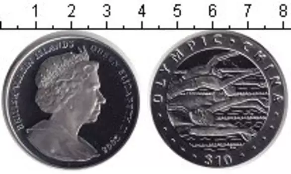Монета 10 долларов Виргинских островов 2008 года Серебро Олимпийские игры 2008
