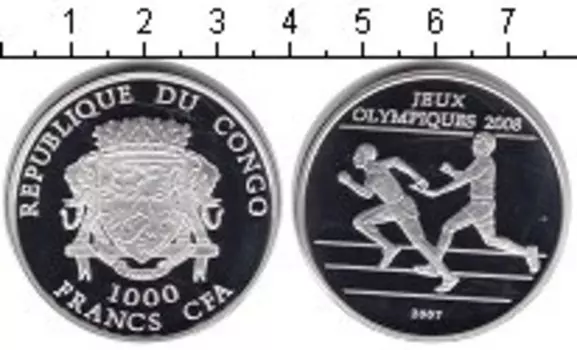 Монета 1000 франков Конго 2007 года Серебро Олимпийские игры