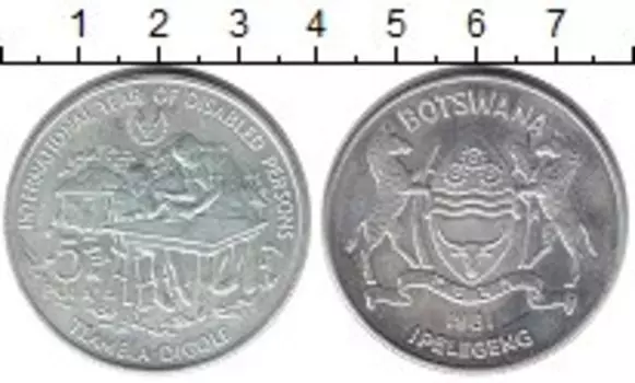 Монета 5 пул Ботсваны 1981 года Серебро Международный Год инвалидов