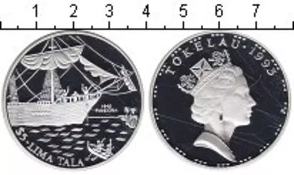 Монета 5 долларов Токелау 1993 года Серебро Корабль