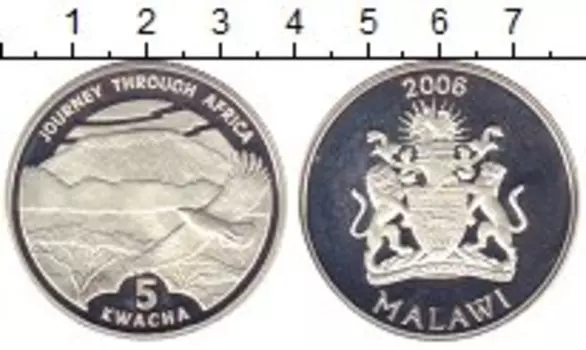 Монета 5 квач Малави 2006 года Серебро Путешествие по Африке