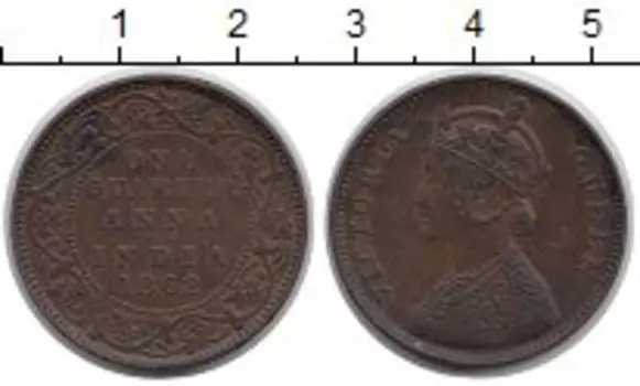 Монета 1/4 анны Индии 1862 года Медь Королева Виктория