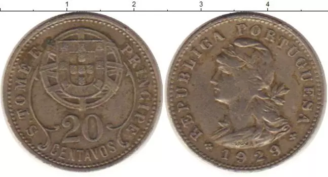 Монета 20 сентаво Сан-Томе и Принсипи 1929 года Медно-никель Португальская колония
