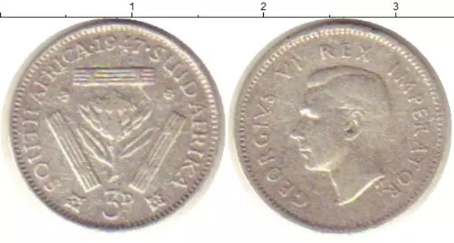Монета 3 пенса Южно Африканской Республики 1947 года Серебро Георг VI