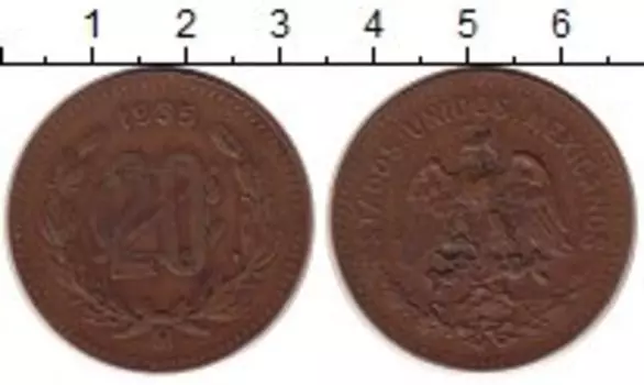 Монета 20 сентаво Мексики 1935 года Бронза Герб